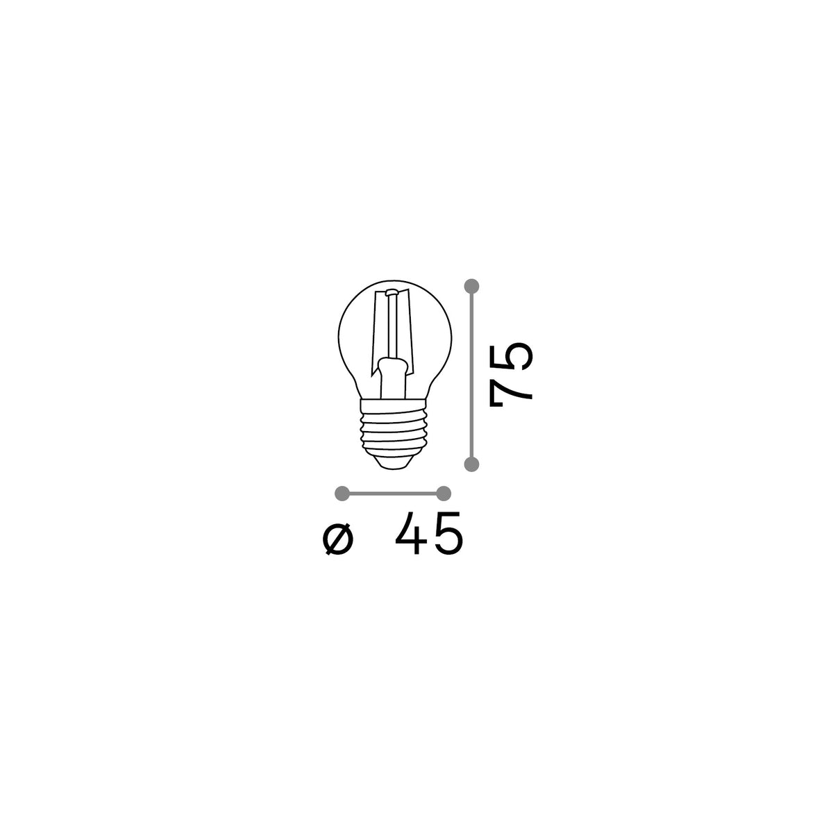 Bec LED E27 sferic 4W 2700K CRI80, transparent – desen tehnic cu dimensiuni