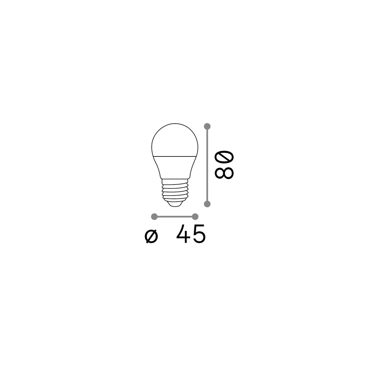 Bec LED E27 sferic 6W 3000K CRI80, alb – desen tehnic cu dimensiuni