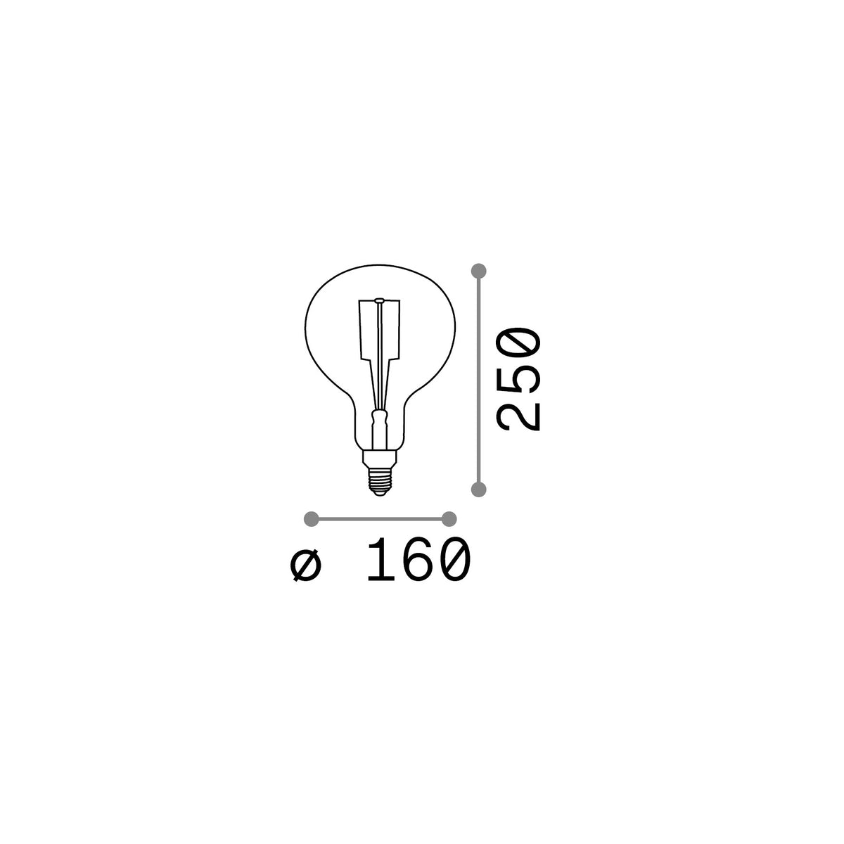 Bec LED E27 sferic D160 4W 2200K CRI80 dimabil, chihlimbar – desen tehnic cu dimensiuni