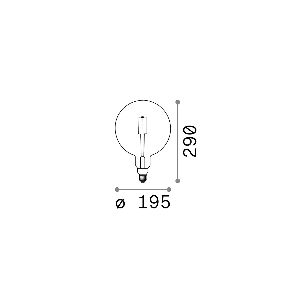 Bec LED E27 sferic D195 4W 2200K CRI80, chihlimbar – desen tehnic cu dimensiuni