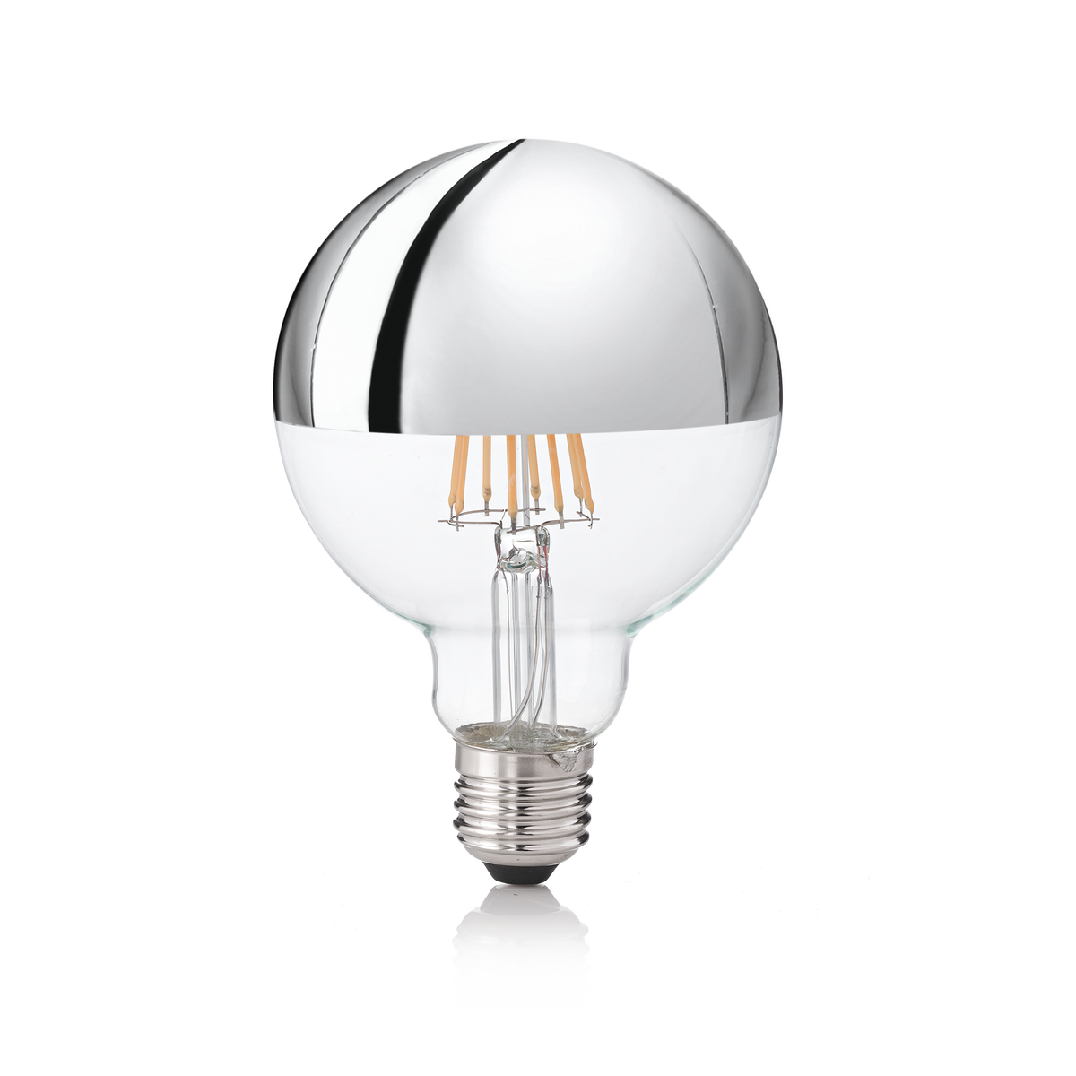 Bec LED E27 sferic D95 8W 3000K CRI80, crom