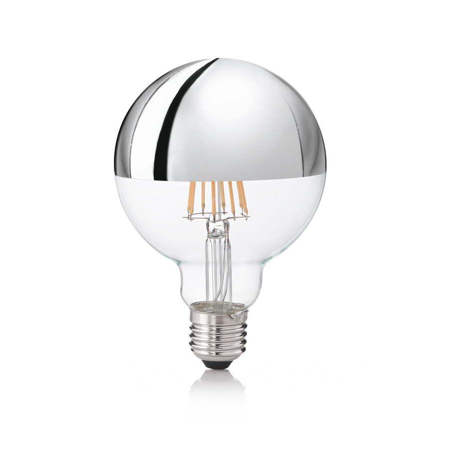 Bec LED E27 sferic D95 8W 3000K CRI80, crom