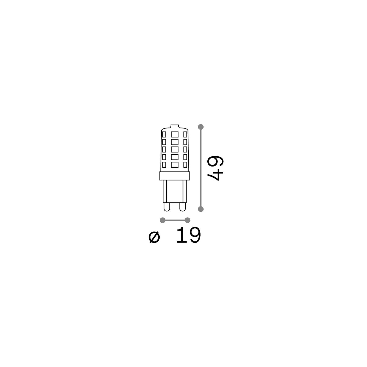 Bec LED G9 3.0W 3000K CRI80 – desen tehnic cu dimensiuni