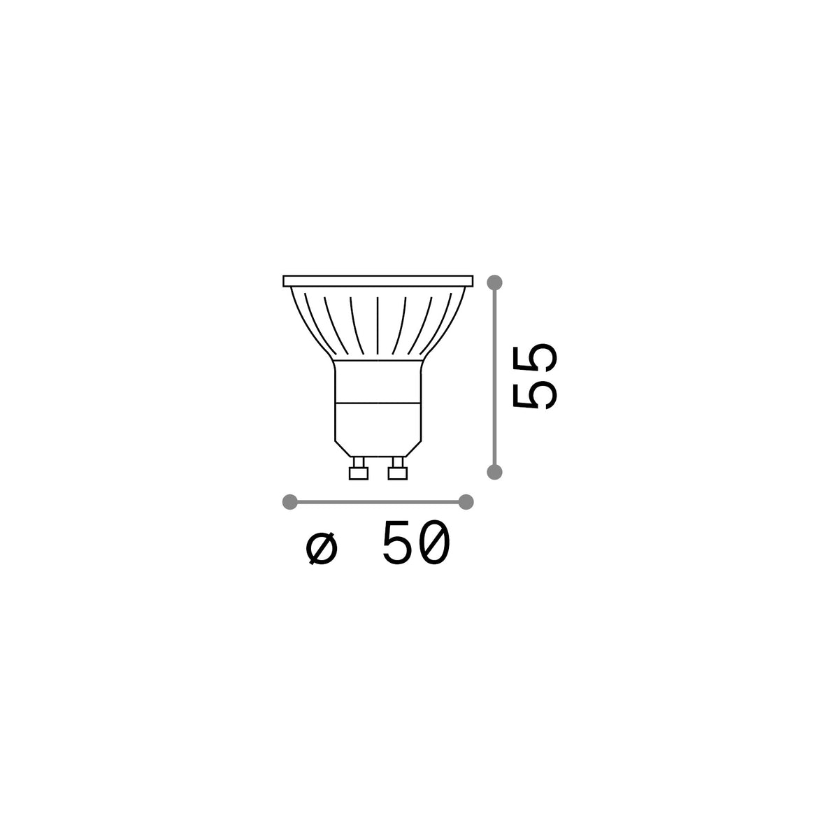 Bec LED GU10 7W 540Lm 3000K CRI90 – desen tehnic cu dimensiuni
