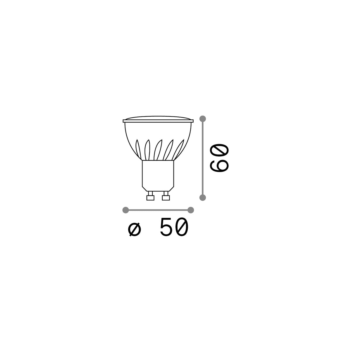 Bec LED GU10 7W 620Lm 3000K CRI90 – desen tehnic cu dimensiuni