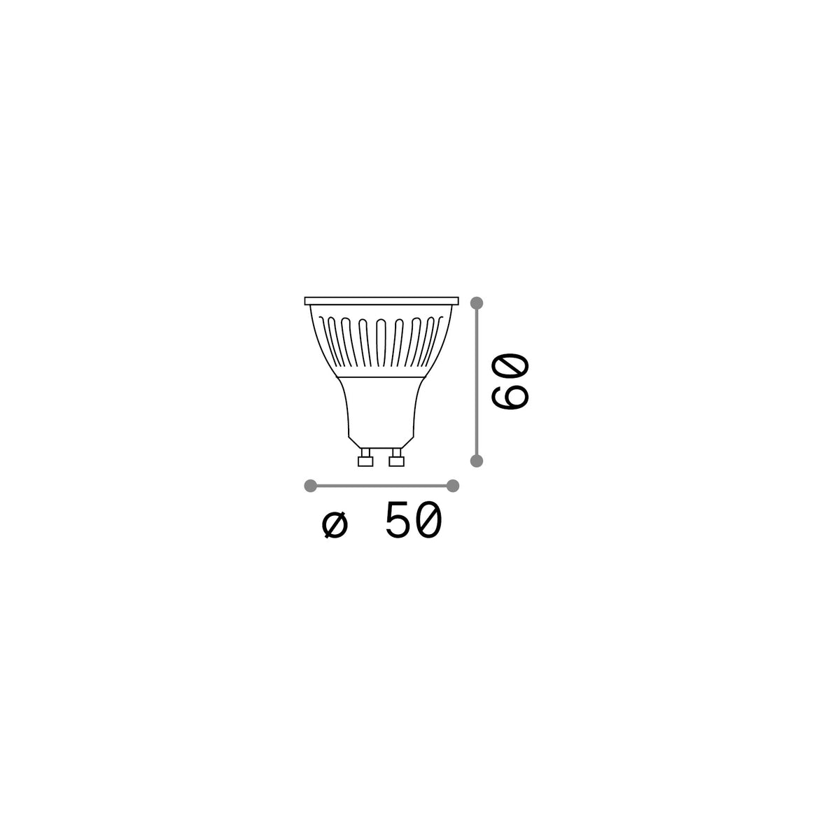 Bec LED GU10 8W 580Lm 3000K CRI90 – desen tehnic cu dimensiuni