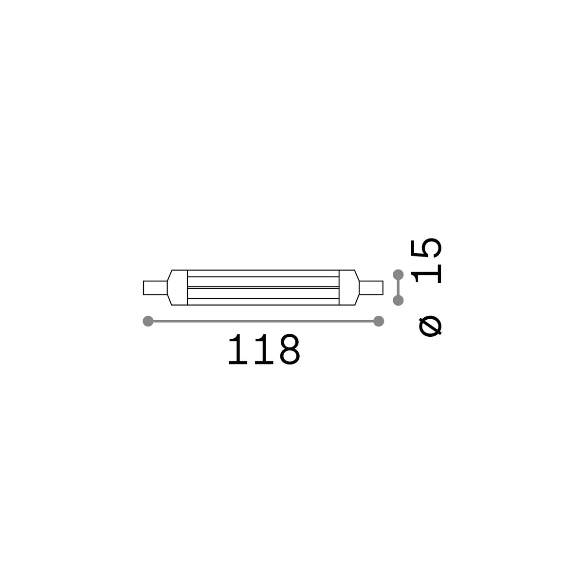 Bec LED R7s COB 13W 830 lm 4000K CRI80 – desen tehnic cu dimensiuni
