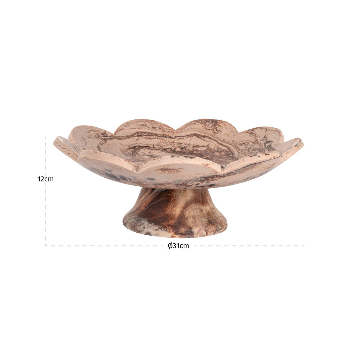 Bol decorativ Peony, maro ciocolatiu – desen tehnic cu dimensiuni