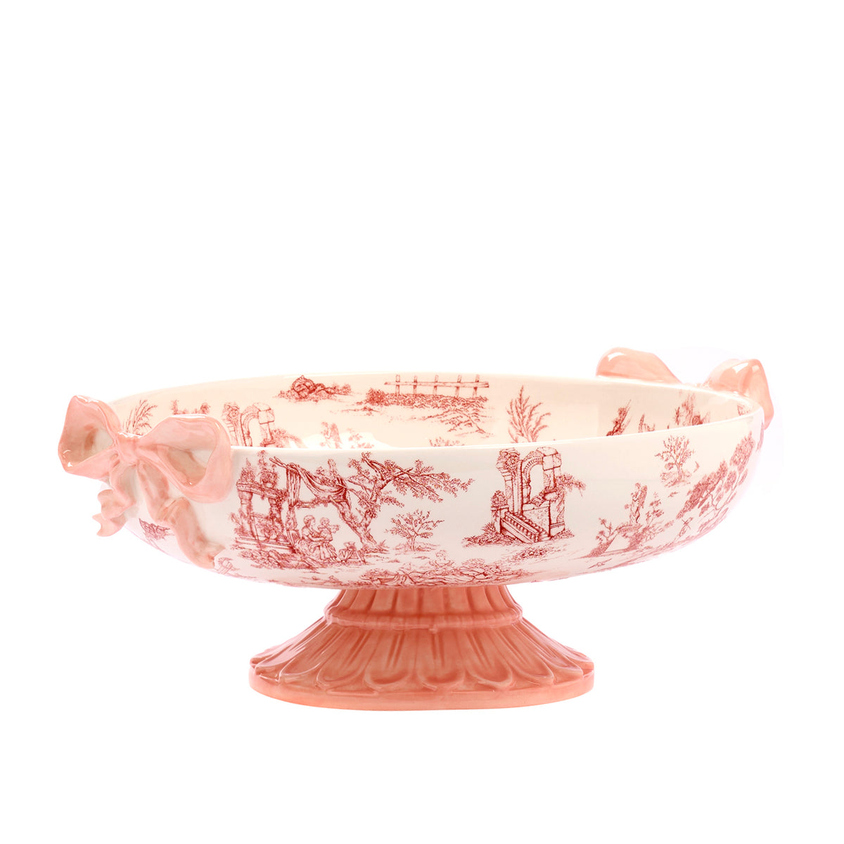 Bol din dolomită cu fundă și model toile, roz/alb, 22 cm