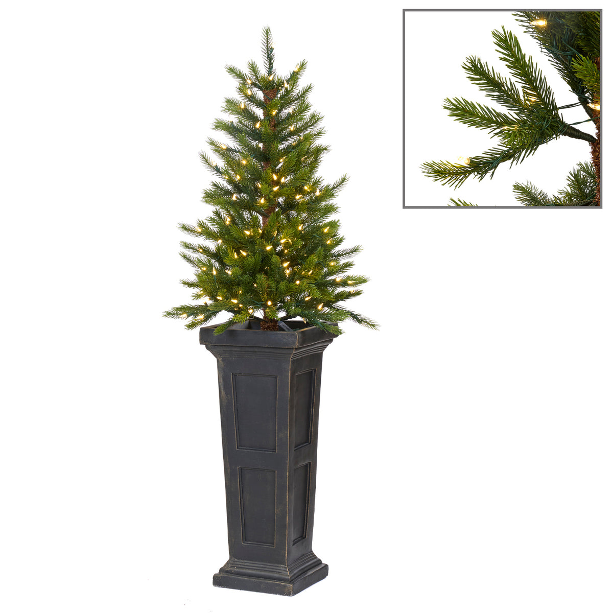 Brad artificial cu 150 LED-uri, în ghiveci înalt, verde, 168 cm, 249 de vârfuri