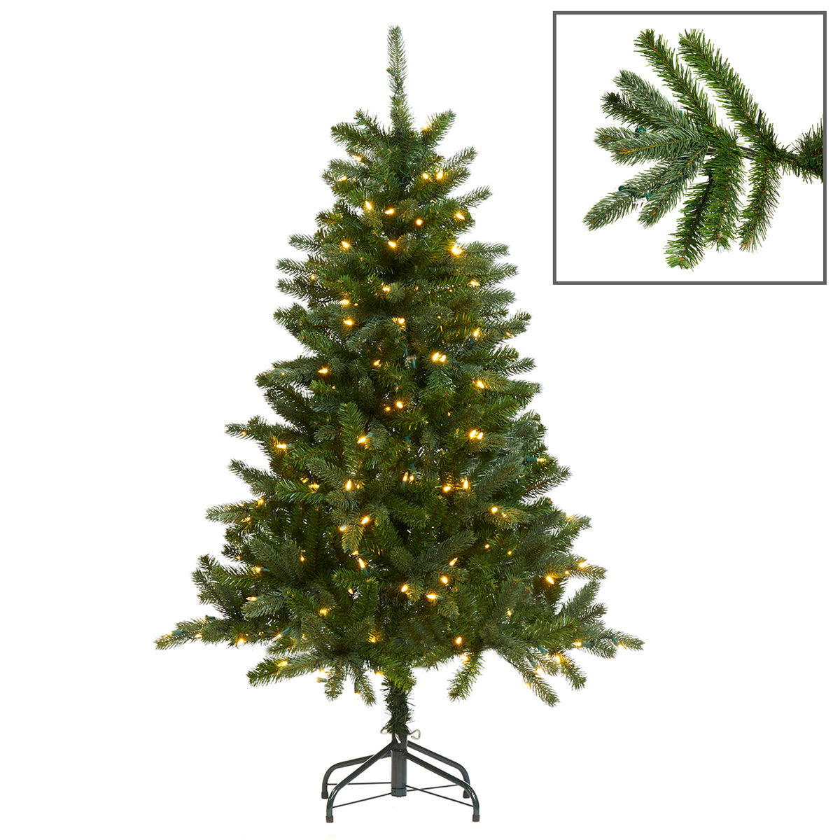 Brad artificial cu ramuri „French tips” și 200 LED-uri, verde, 150 cm, 443 vârfuri