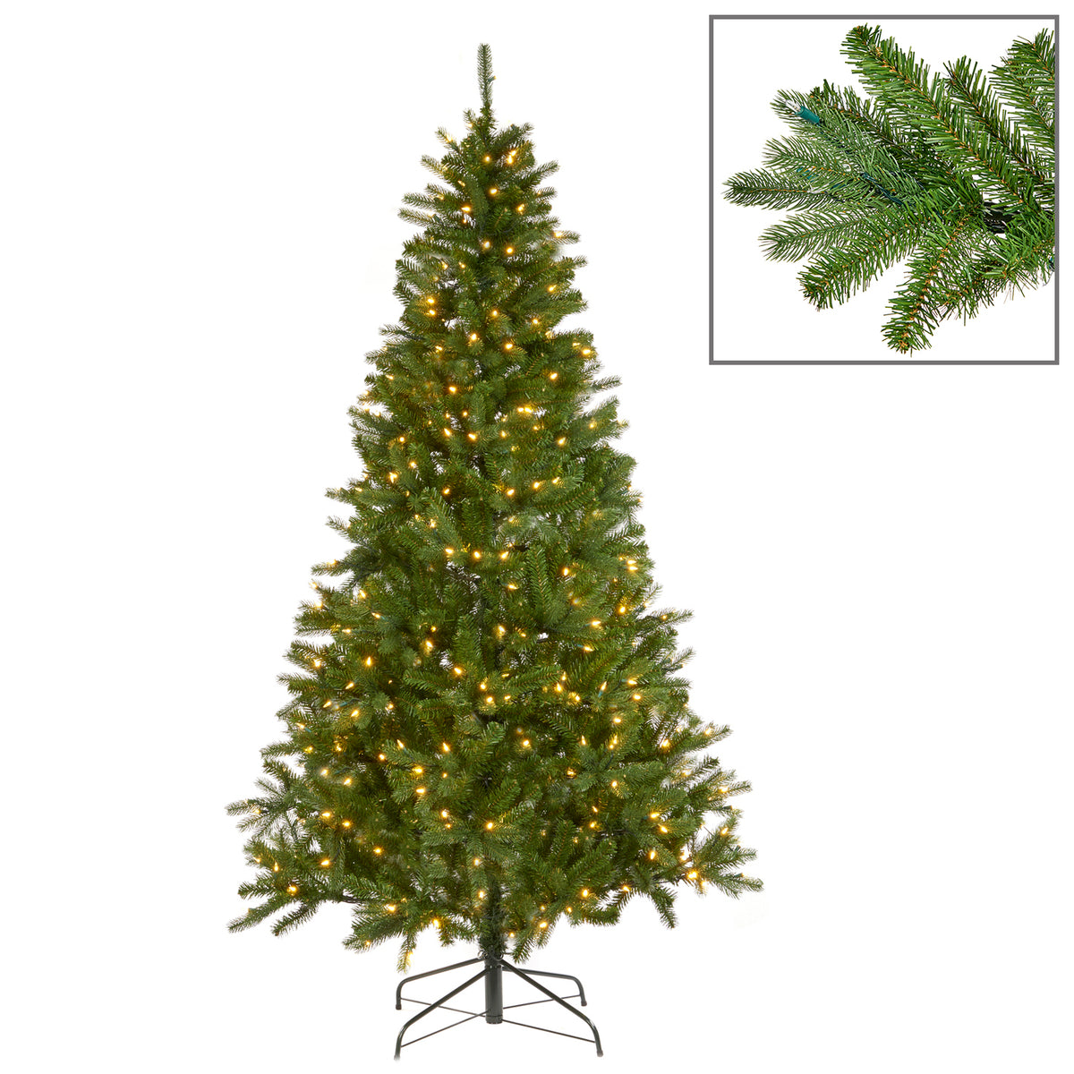 Brad artificial cu ramuri „French tips” și 420 LED-uri, verde, 225 cm, 1088 vârfuri