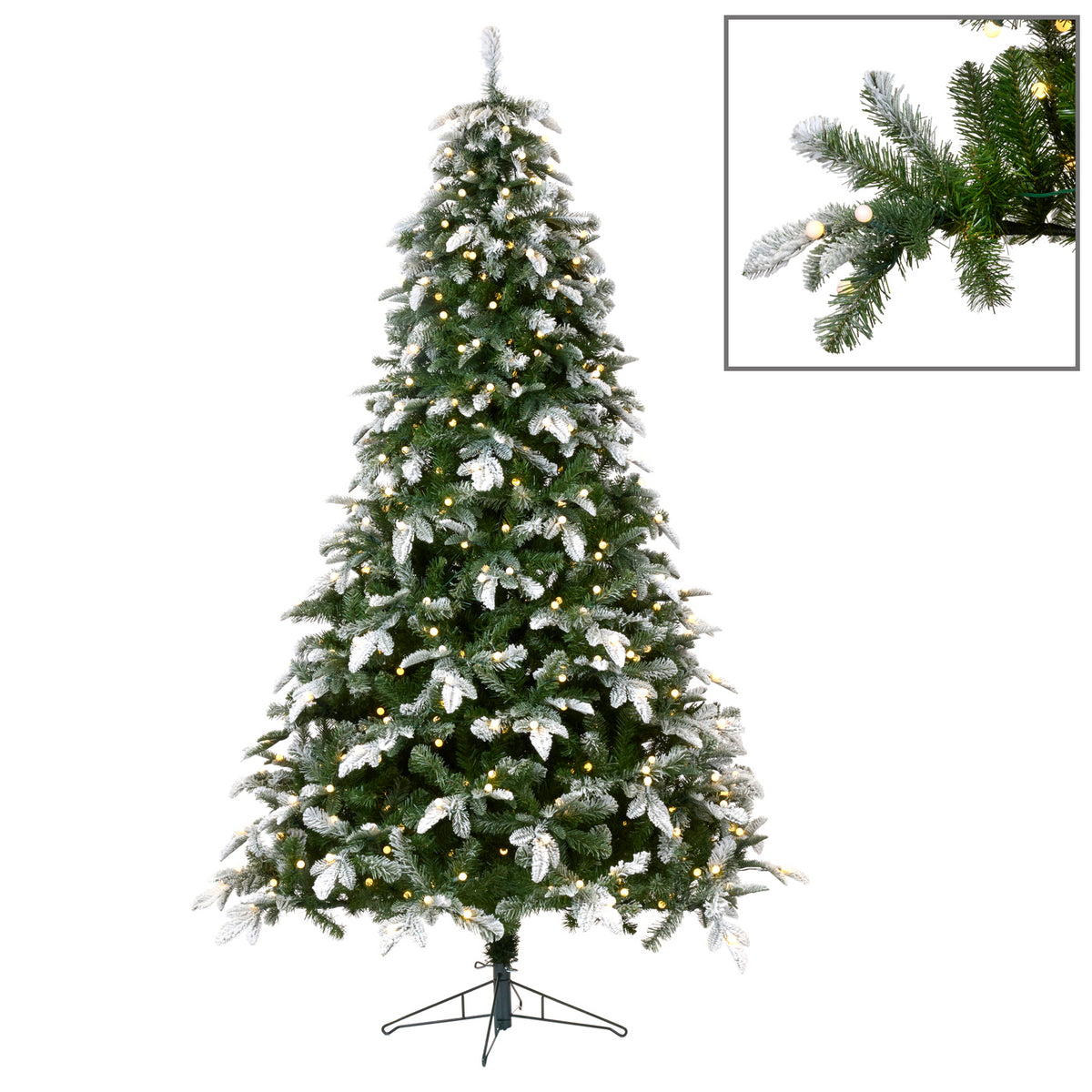 Brad artificial cu zăpadă, 550 LED-uri și conectare instant, verde/alb, 229 cm, 1396 vârfuri
