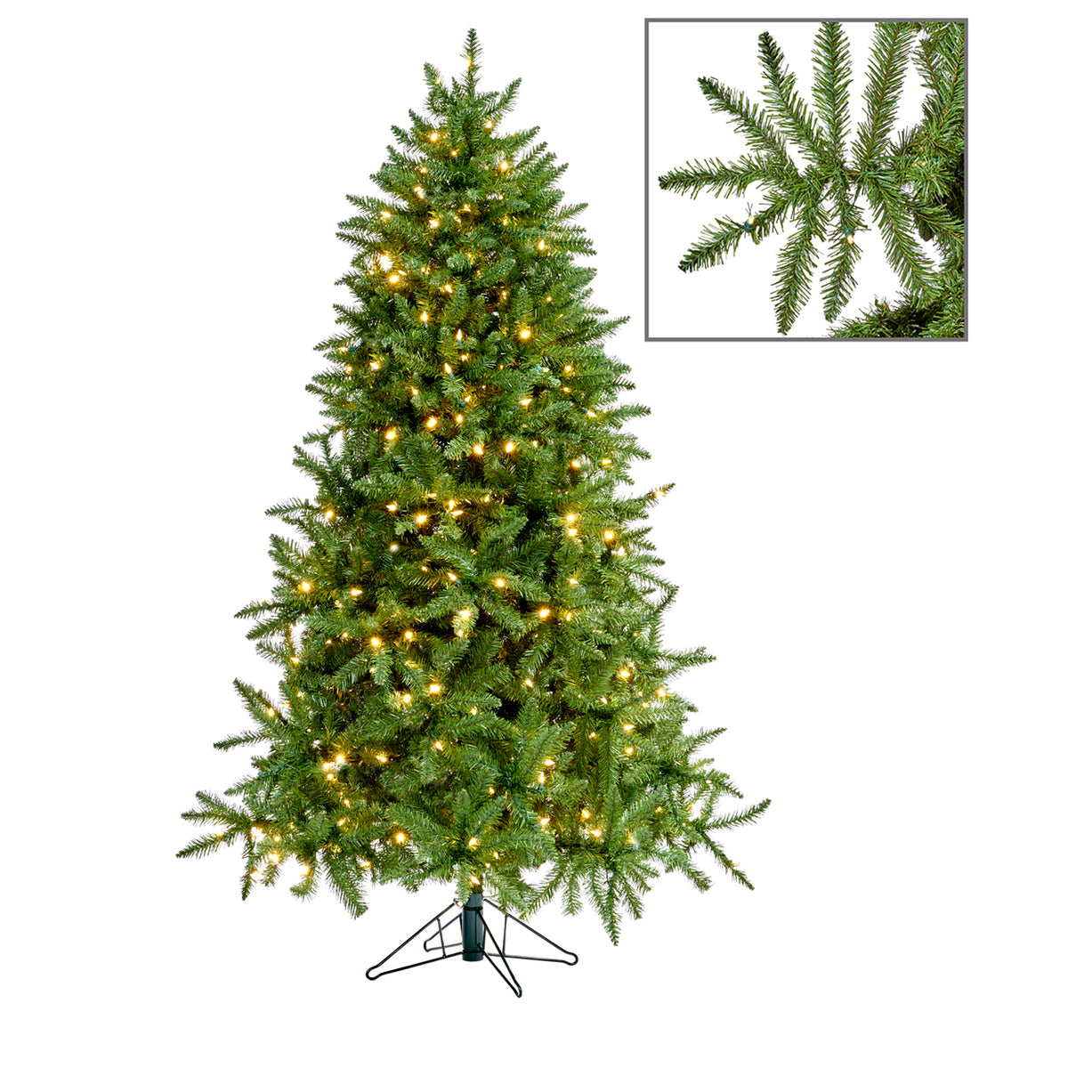 Brad artificial de exterior cu 600 LED-uri, 225 cm, 1652 de vârfuri