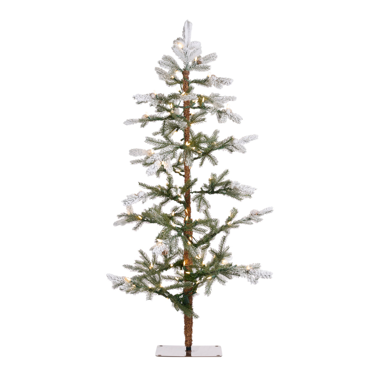 Brad artificial înzăpezit cu ramuri deschise, conuri și 100 LED-uri, alb, 137 cm, 82 de vârfuri