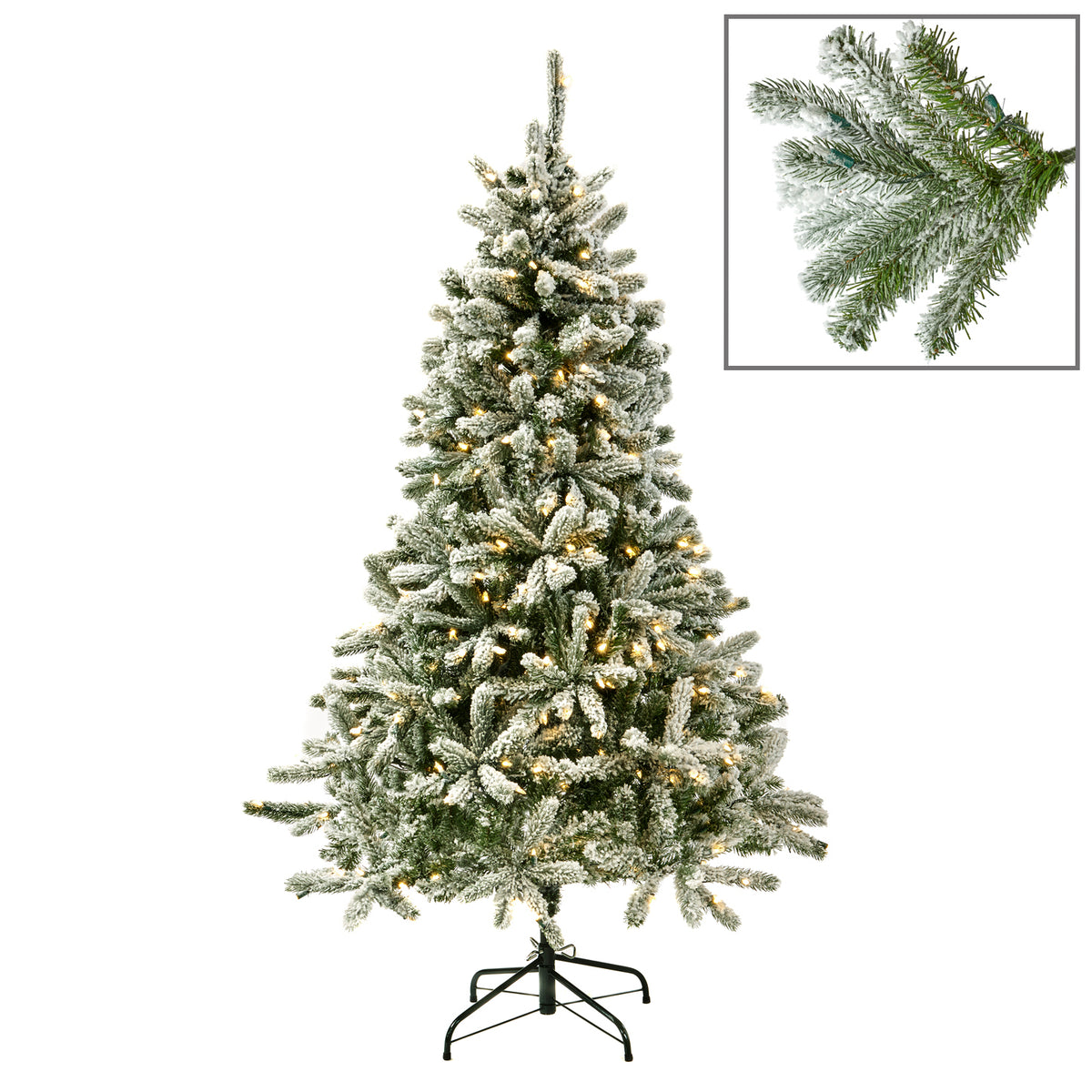Brad artificial înzăpezit cu ramuri „French tips” și 300 LED-uri, 180 cm, 689 vârfuri