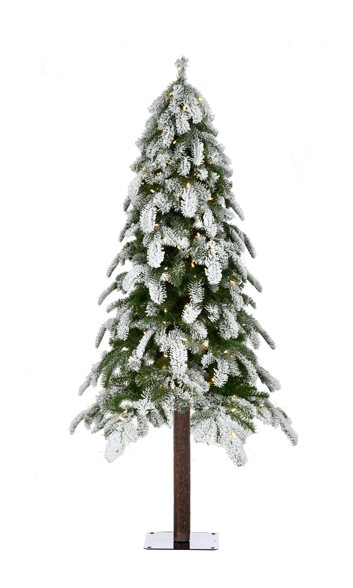 Brad artificial înzăpezit cu trunchi și 150 LED-uri, alb, 152 cm, 301 vârfuri