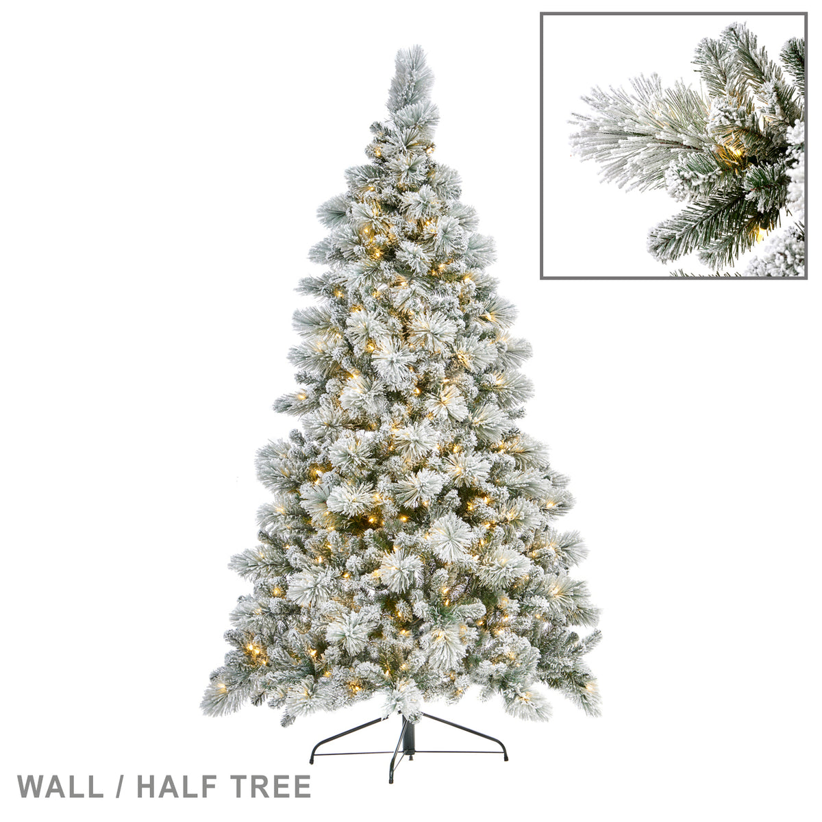 Brad artificial înzăpezit de perete cu 350 LED-uri, alb, 229 cm, 772 de vârfuri