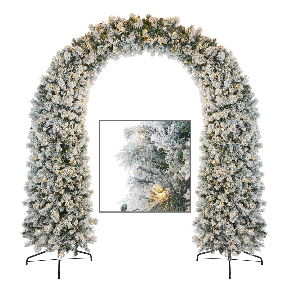 Brad artificial înzăpezit în arc cu 800 LED-uri, alb, 254 cm, 2746 de vârfuri