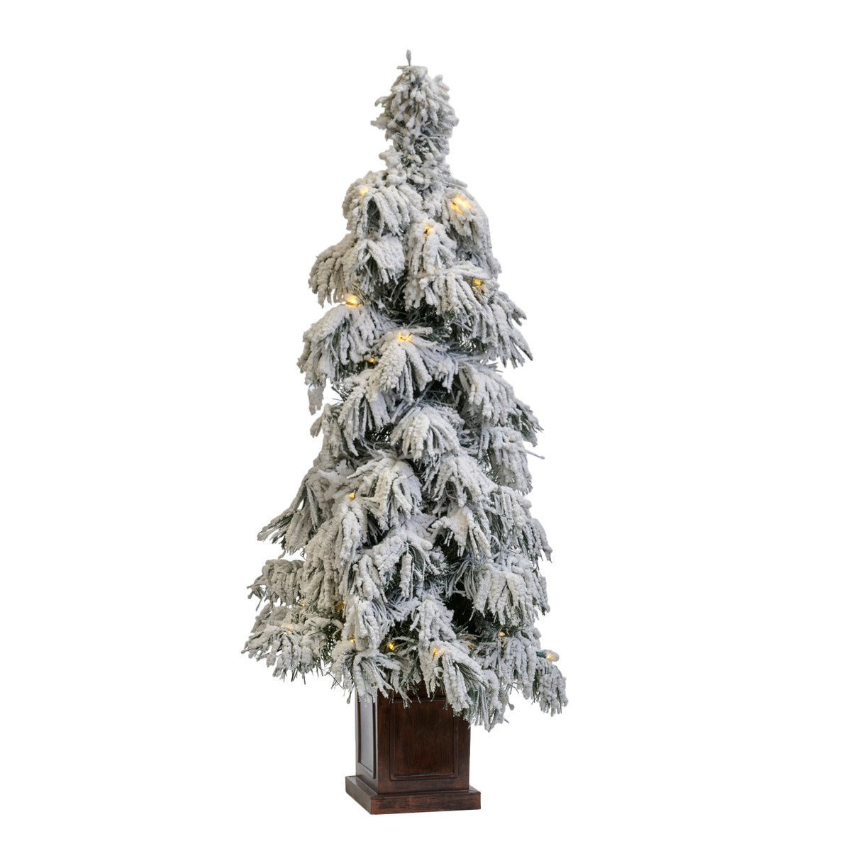 Brad artificial înzăpezit în ghiveci, cu 80 LED-uri, 122 cm, 108 vârfuri
