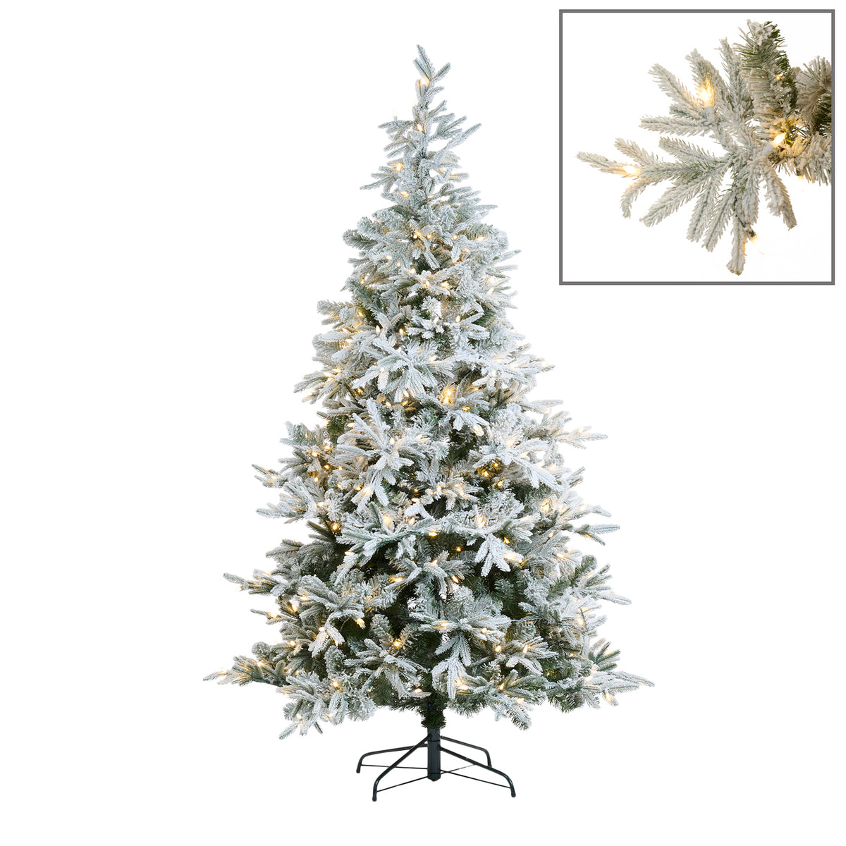 Brad artificial înzăpezit Pyrenean cu 250 LED-uri, alb, 183 cm, 673 de vârfuri