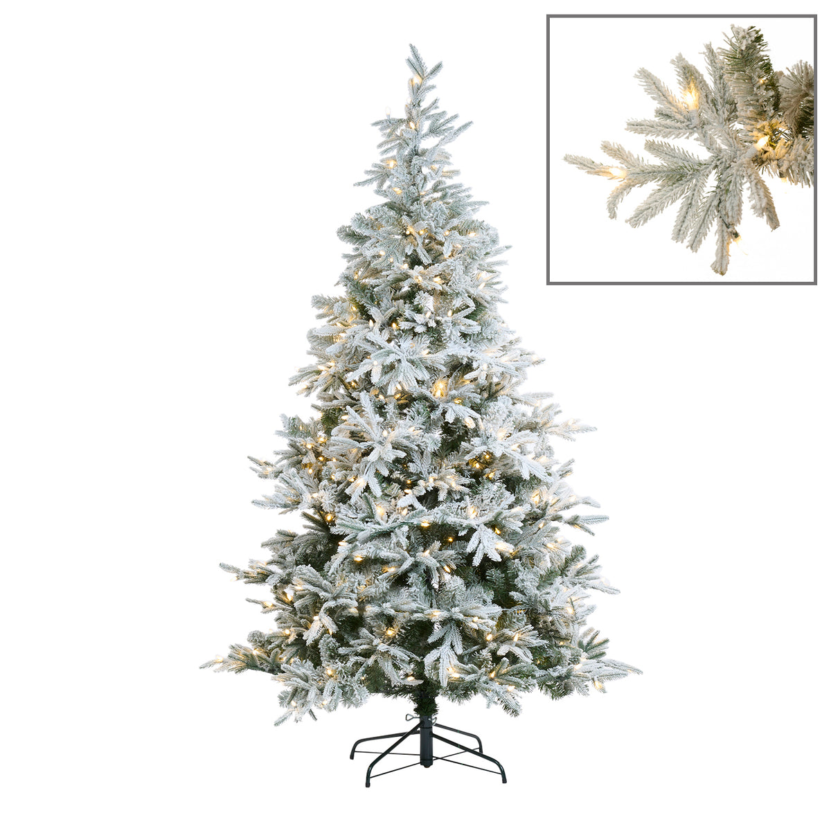 Brad artificial înzăpezit Pyrenean cu 400 LED-uri, alb, 213 cm, 1101 vârfuri