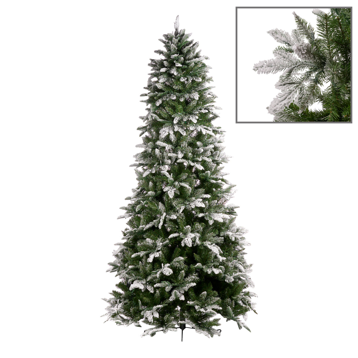 Brad artificial înzăpezit, subțire, alb/verde, 229 cm, 1620 de vârfuri