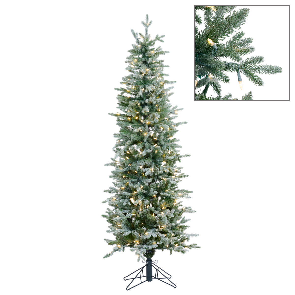 Brad artificial înzăpezit tip pencil cu 200 LED-uri, alb, 150 cm, 331 de vârfuri