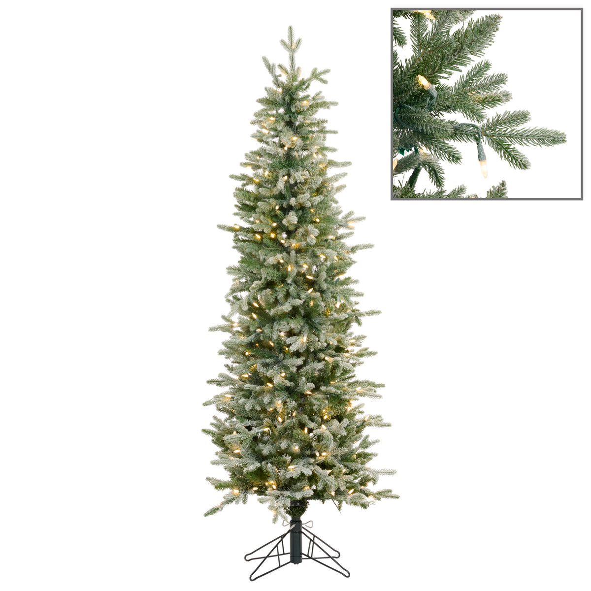 Brad artificial înzăpezit tip pencil cu 300 LED-uri, 183 cm, 511 vârfuri