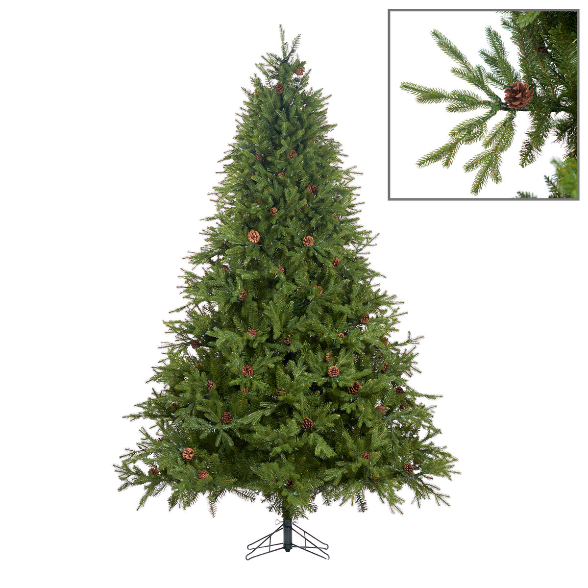 Brad artificial lat cu conuri de brad, verde, 230 cm, 1849 de vârfuri