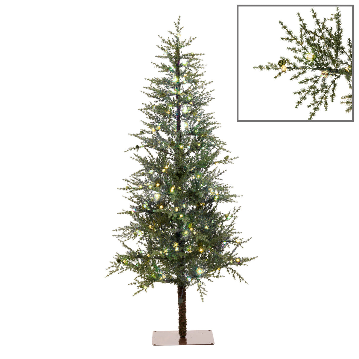 Brad artificial subțire cu conuri și 200 LED-uri, verde, 213 cm, 396 de vârfuri