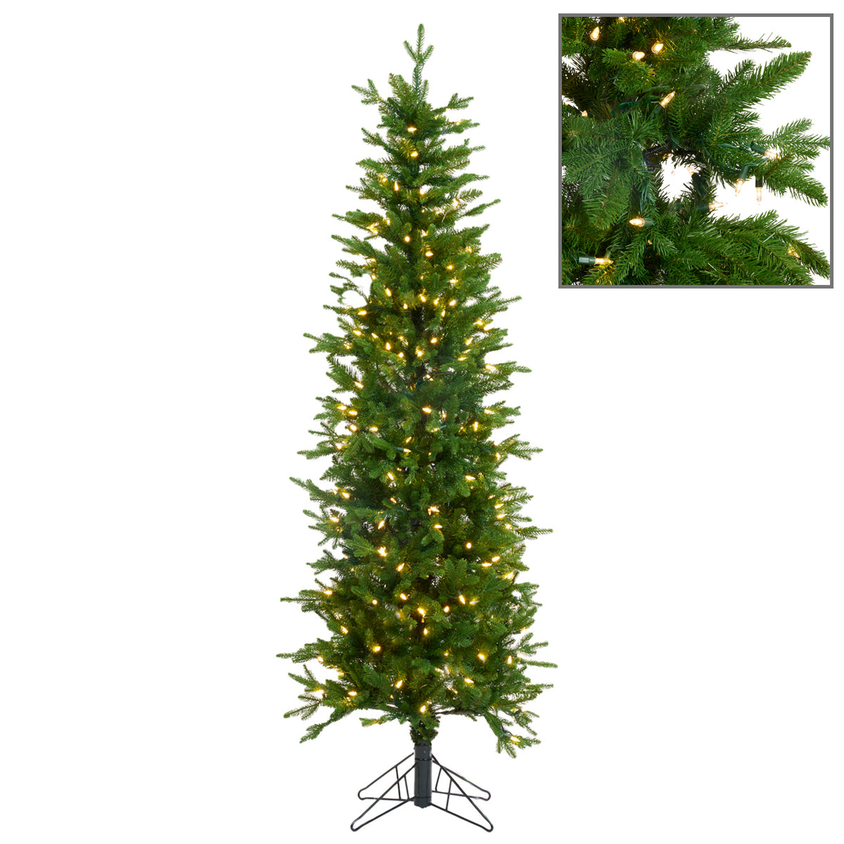 Brad artificial subțire tip pencil cu 200 LED-uri, verde, 150 cm, 331 de vârfuri