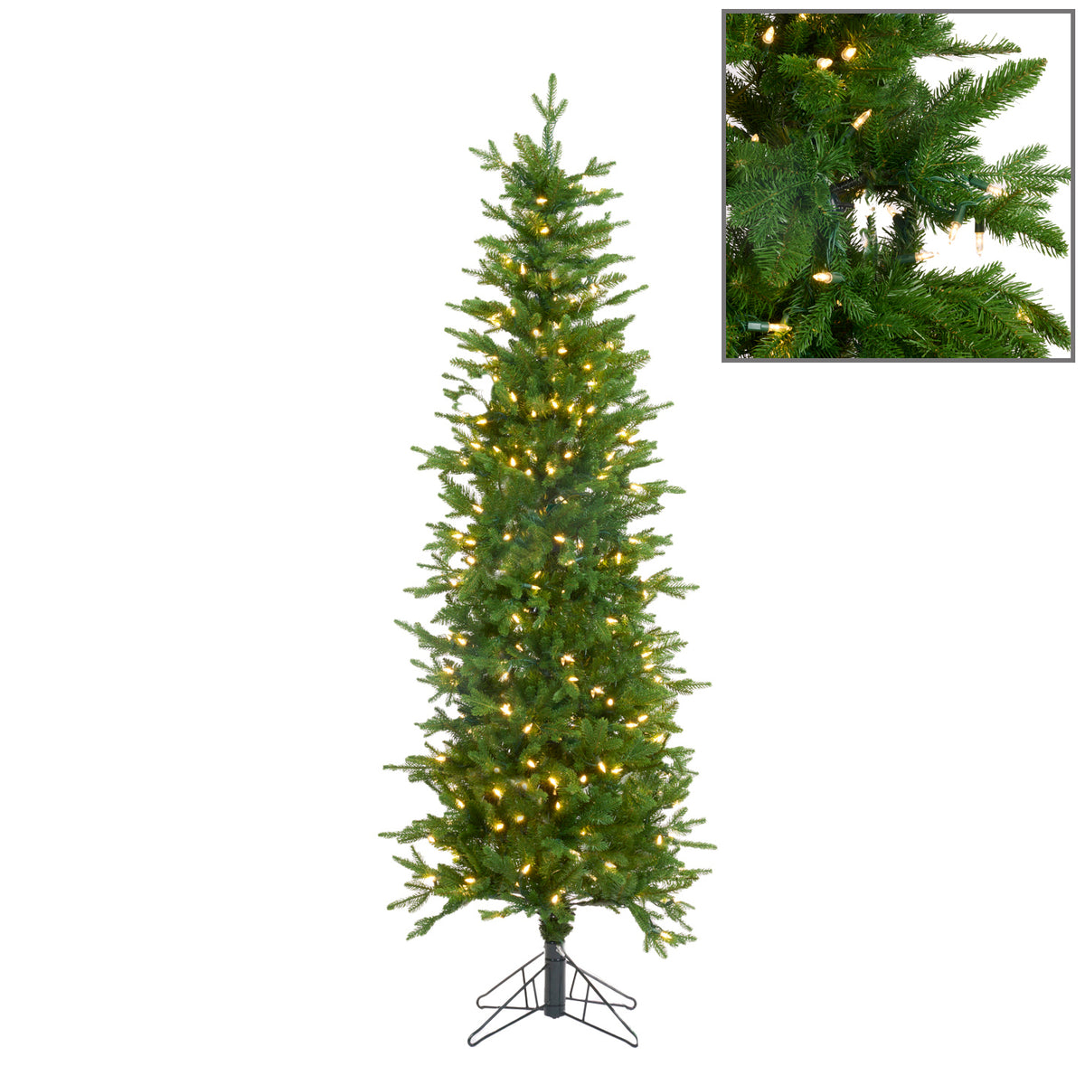 Brad artificial subțire tip pencil cu 300 LED-uri, verde, 183 cm, 511 vârfuri
