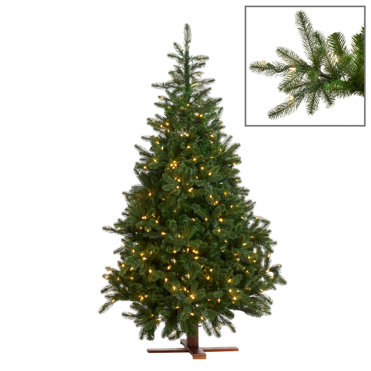 Brad artificial Virginia cu 750 LED-uri și suport în cruce, verde, 213 cm, 1990 de vârfuri
