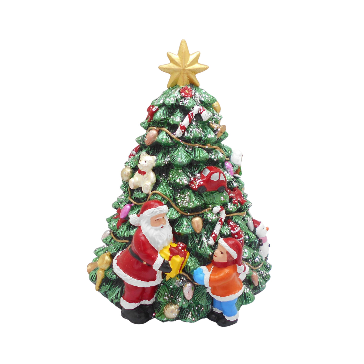 Brad de Crăciun cu Moș Crăciun, muzical și cu mișcare, verde, 16 cm