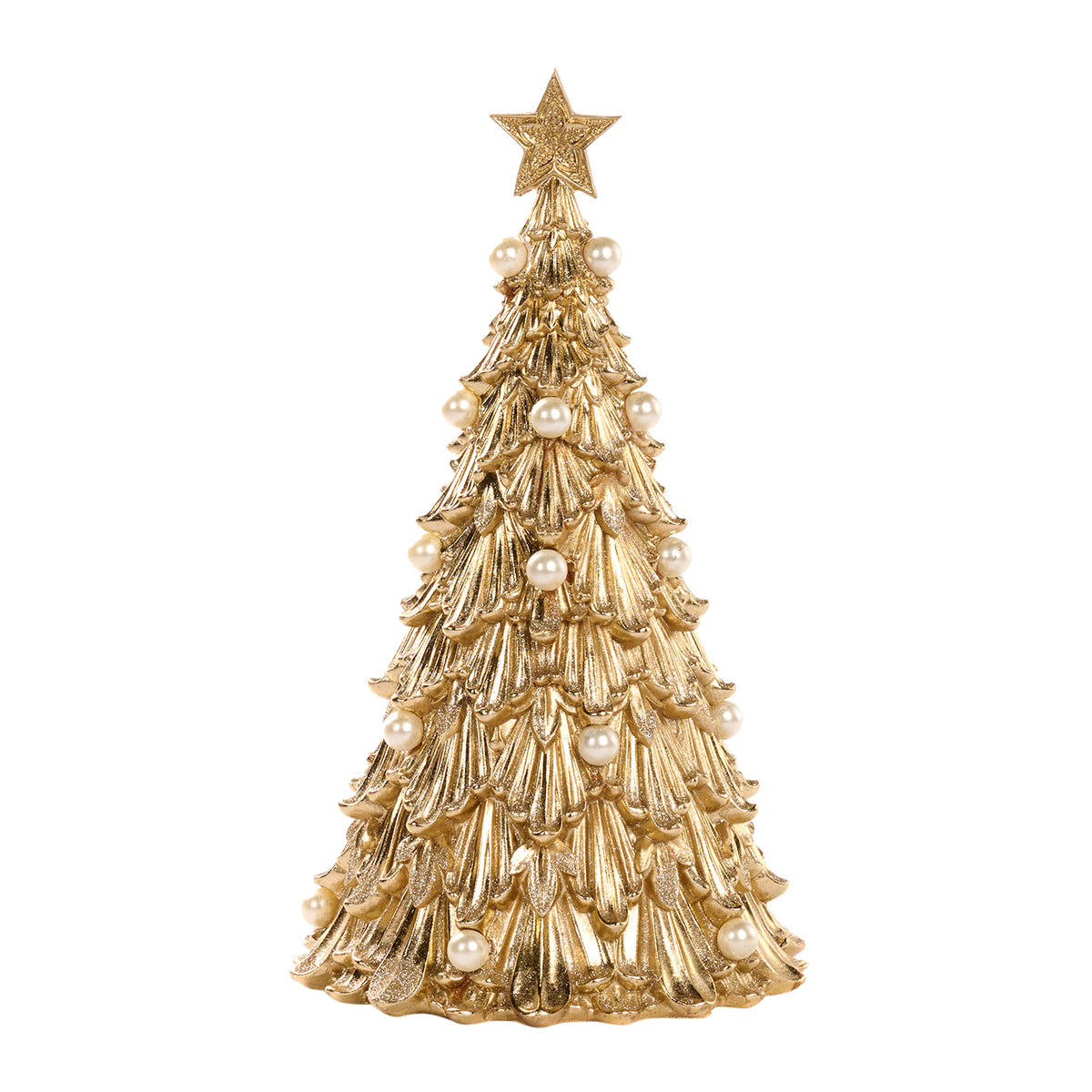 Brad de Crăciun decorativ cu perle, auriu, 35,5 cm