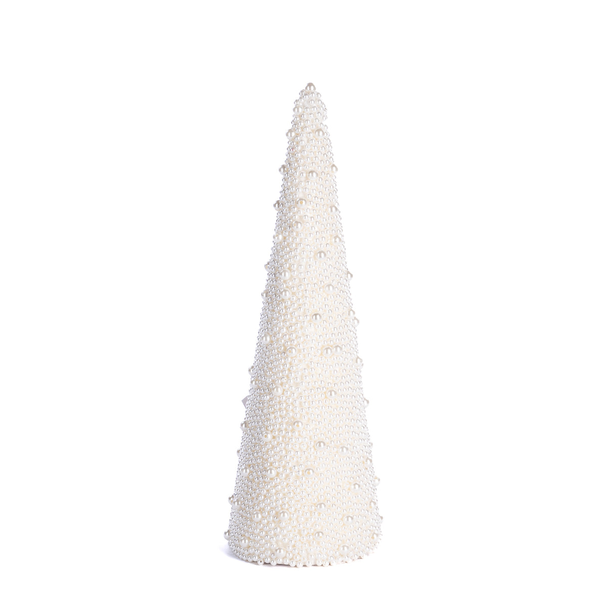 Brad decorativ conic din perle, alb/crem, 39 cm