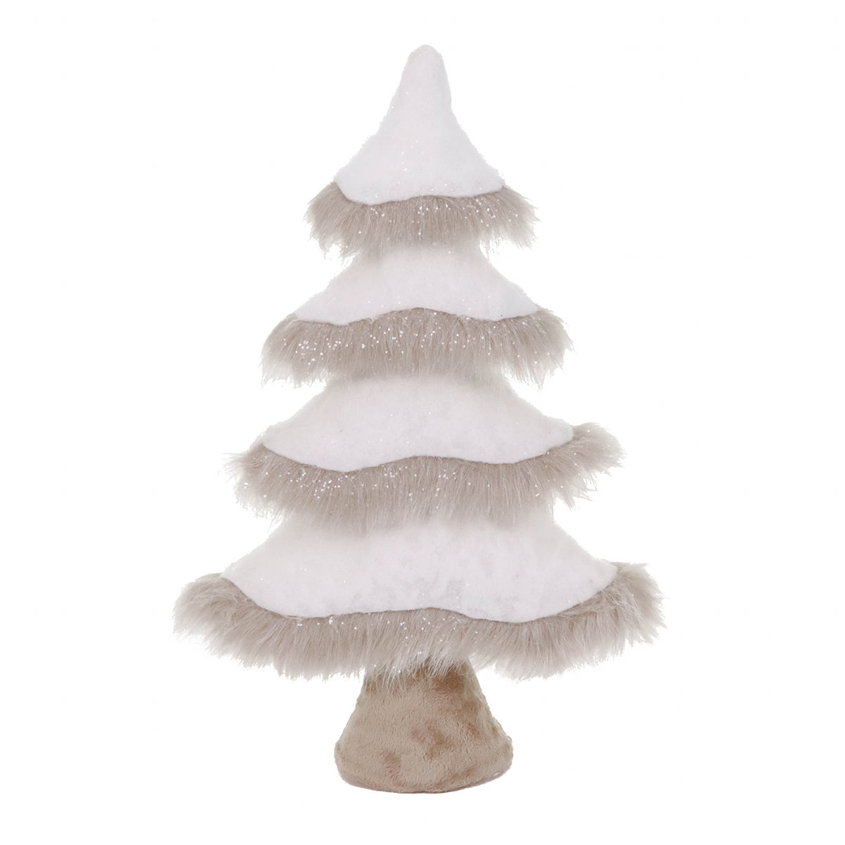 Brăduț de Crăciun din textil și blăniță, alb/crem, 40 cm