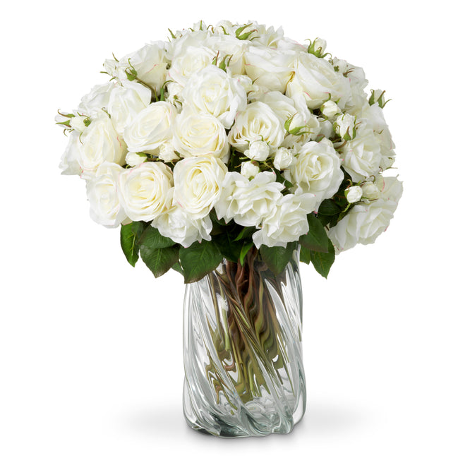 Buchet de trandafiri bicolori, alb, cu aspect natural, 72 fire