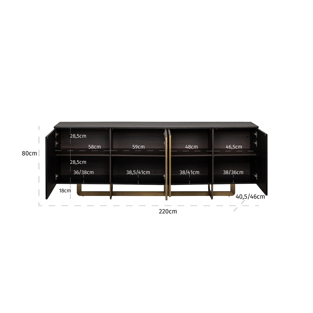 Bufet Alexander Jones, antracit, 4 uși (Dax) – desen tehnic cu dimensiuni