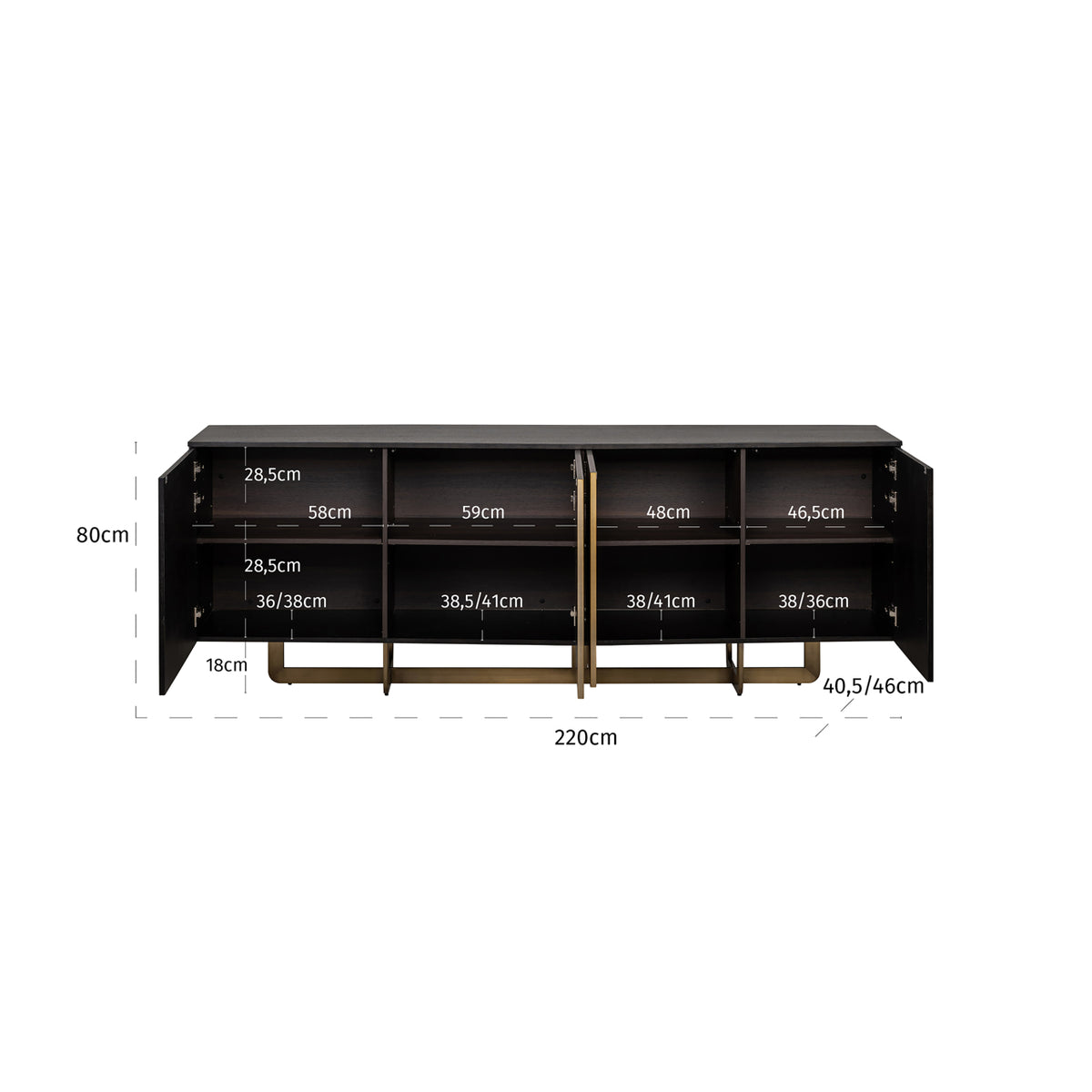 Bufet Alexander Jones, antracit, 4 uși (Dax) – desen tehnic cu dimensiuni