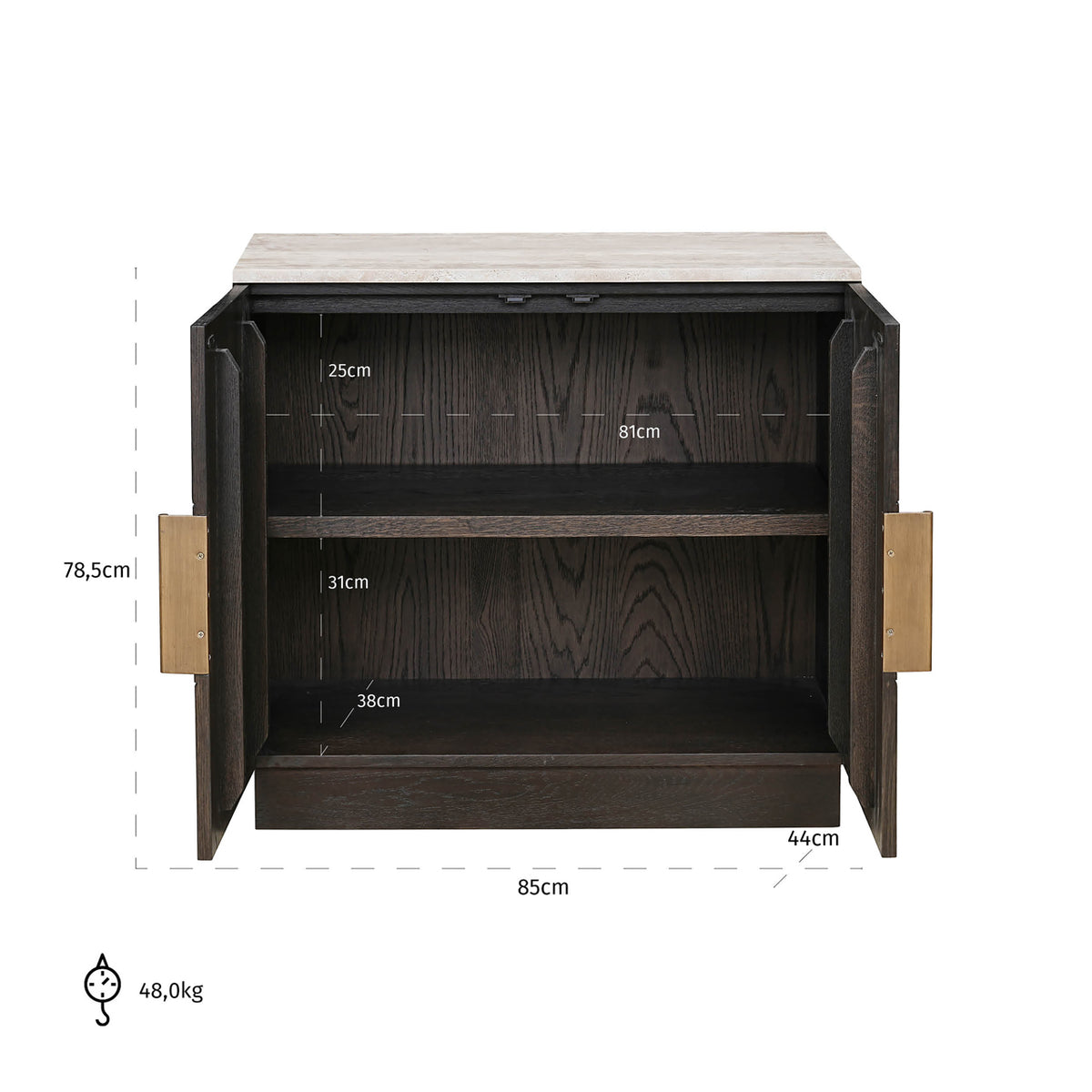 Bufet Claremont, maro, 2 uși – desen tehnic cu dimensiuni