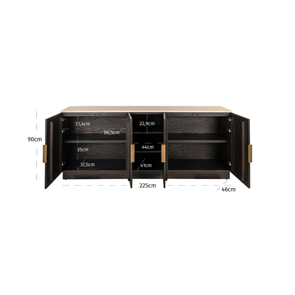 Bufet Claremont, maro, 4 uși, 2 rafturi – desen tehnic cu dimensiuni