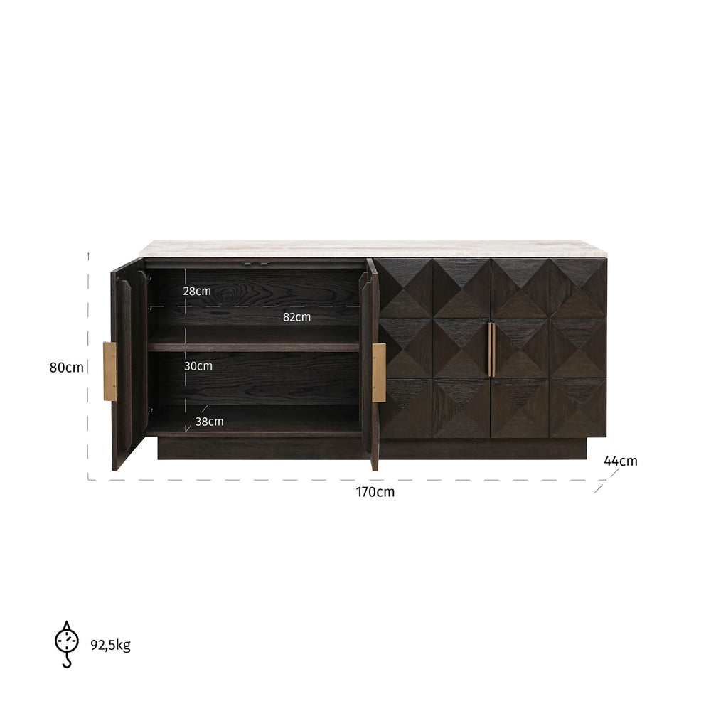 Bufet Claremont, maro, 4 uși – desen tehnic cu dimensiuni
