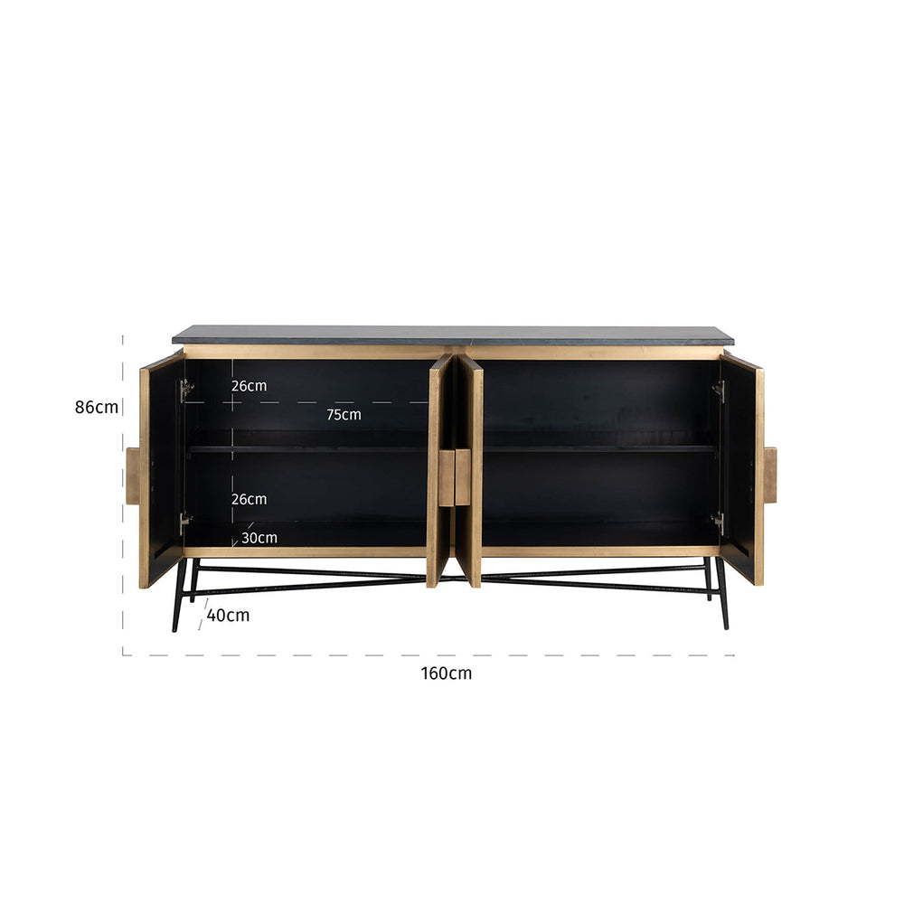 Bufet Ironville, auriu, 4 uși – desen tehnic cu dimensiuni