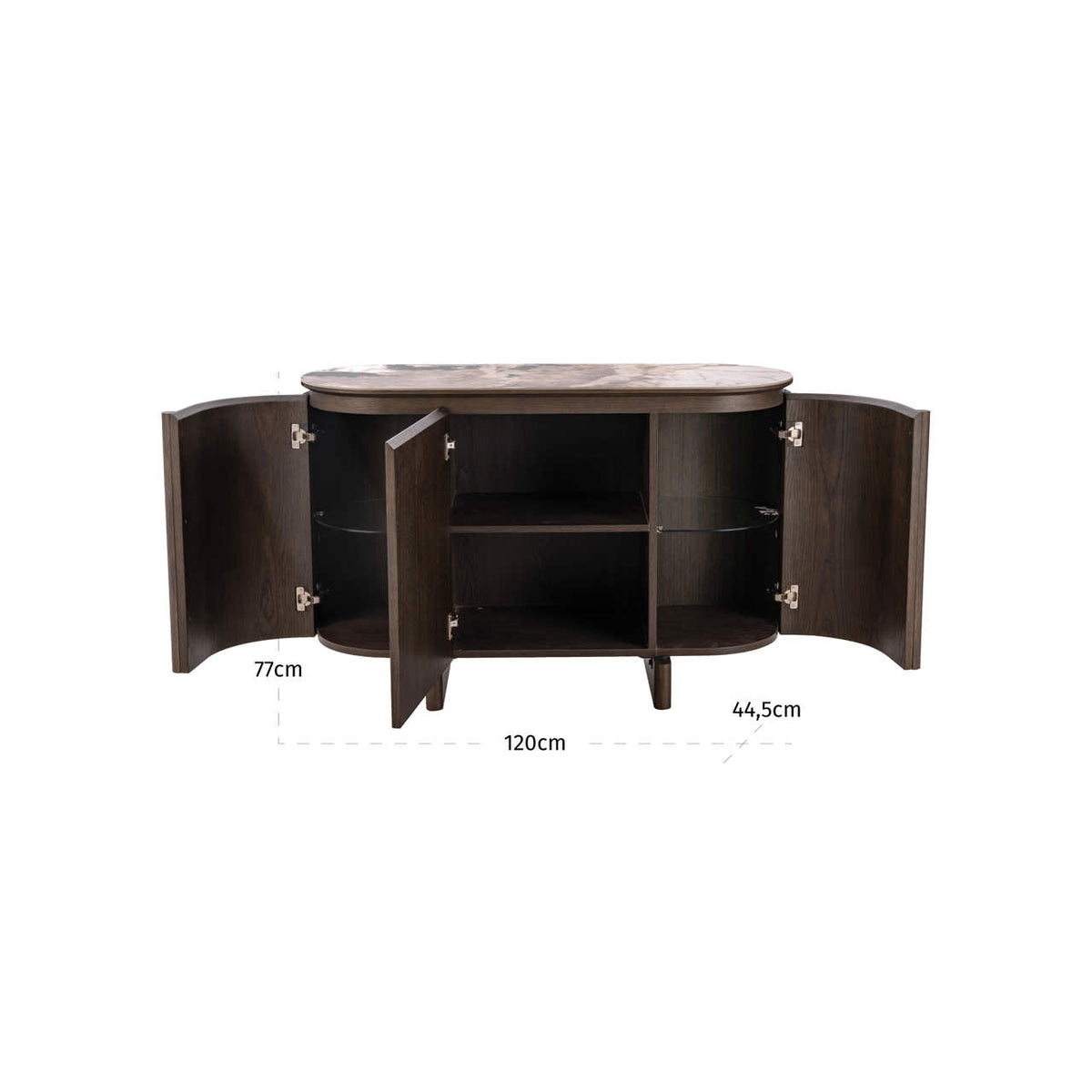 Bufet Langford, maro, 3 uși – desen tehnic cu dimensiuni
