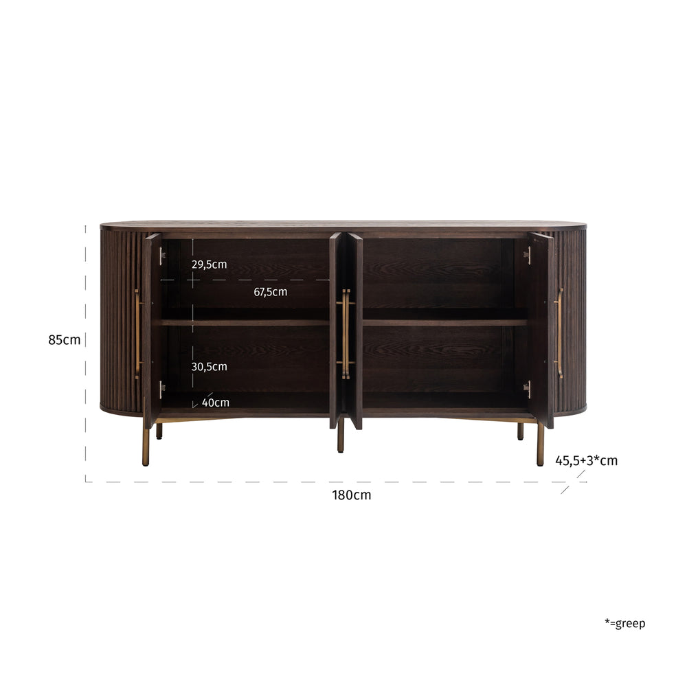 Bufet Luxor, maro, 4 uși – desen tehnic cu dimensiuni