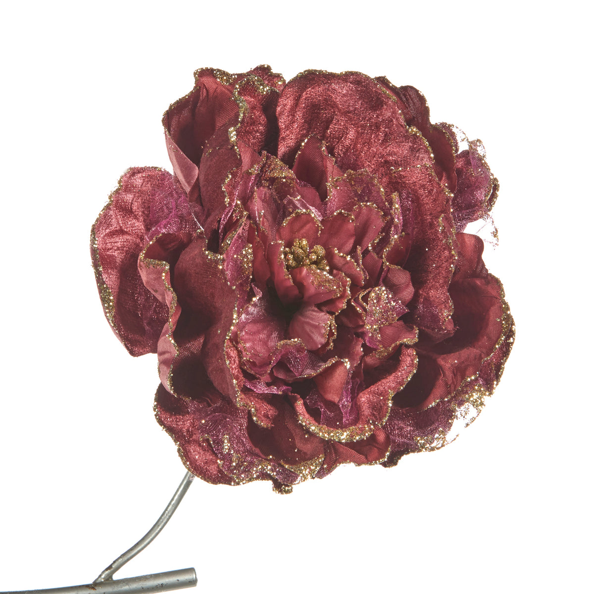 Bujor cu sclipici pe clemă, roz/mov/auriu, 19 cm