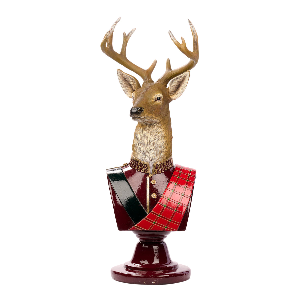 Bust de cerb gentleman, maro/negru/roșu, 61,5 cm