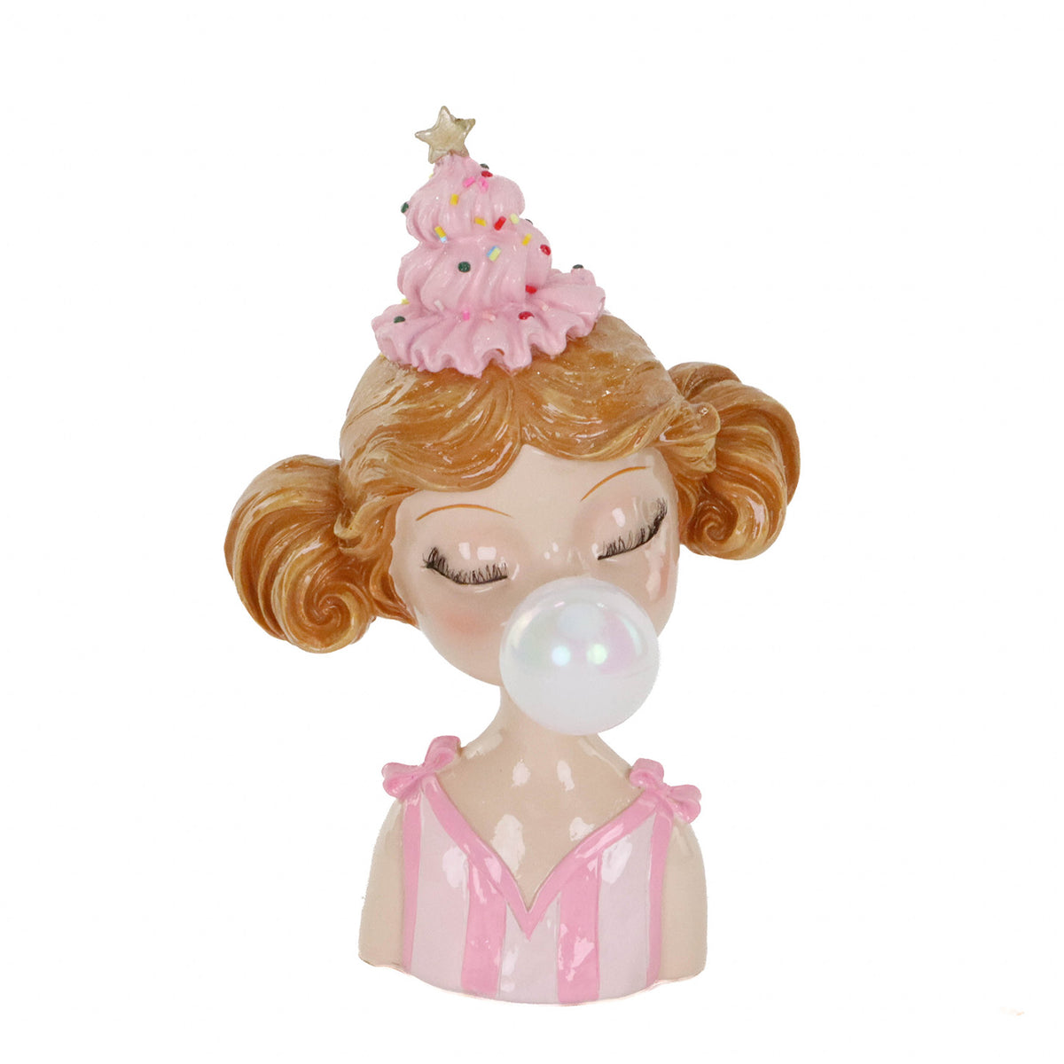 Bust de fetiță cu gumă de mestecat, roz/maro/alb, 22,5 cm